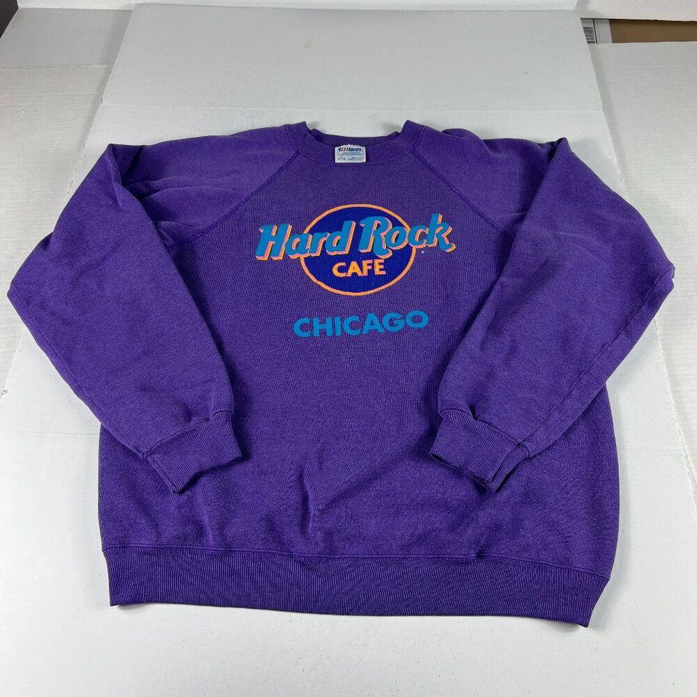VTG 90s Hard Rock Cafe Chicago Sweatshirt Fits Medium Purple Faded Crewneck